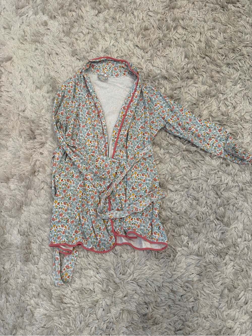 Lake Floral Hooded Robe with Pink Trim